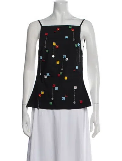 Pre-owned Msgm Graphic Print Square Neckline Top In Black