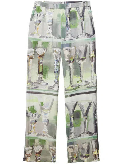 Msgm Graphic-print Straight Trousers In Grey
