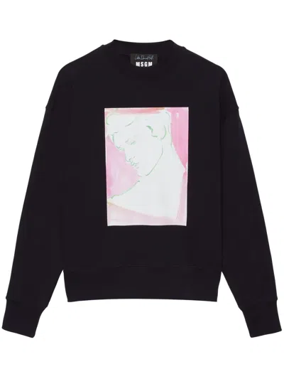 Msgm Graphic-print Sweatshirt In Black