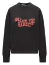 Msgm Black Sweatshirt With Follow The Rabbit Print In Black
