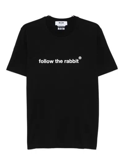 Msgm Rabbit Graphic Print Crew Neck T-shirt In Black