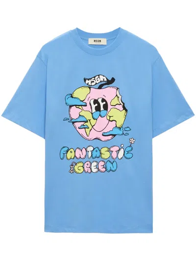 Msgm Graphic-print T-shirt In Blue