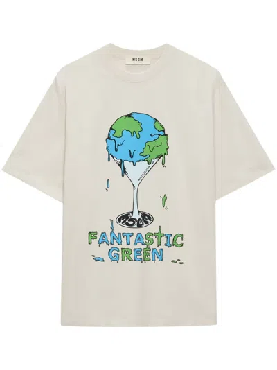 Msgm T-shirt Mit Grafischem Print In Nude