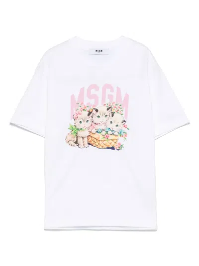 Msgm Kids' T-shirt Mit Grafischem Print In Weiss