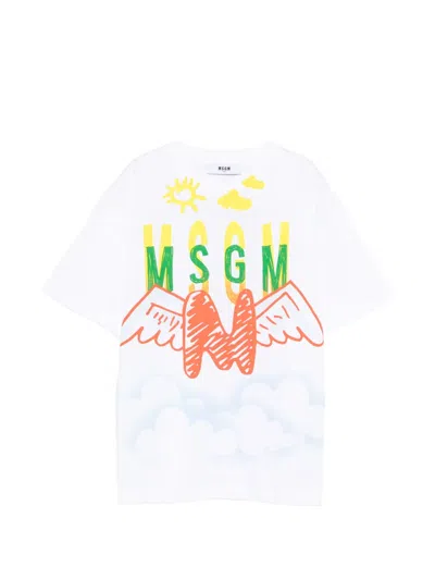 Msgm Kids' Graphic-print T-shirt In White