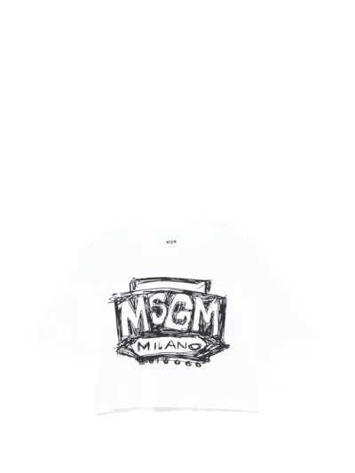 Msgm Kids' Graphic-print T-shirt In White
