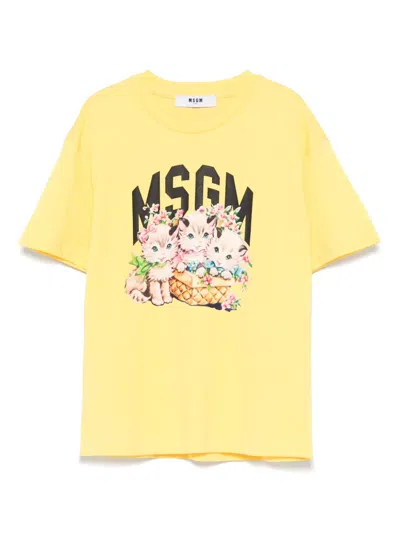 Msgm Kids' Graphic-print T-shirt In Yellow