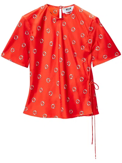 Msgm Bluse Mit Grafischem Print In Rot