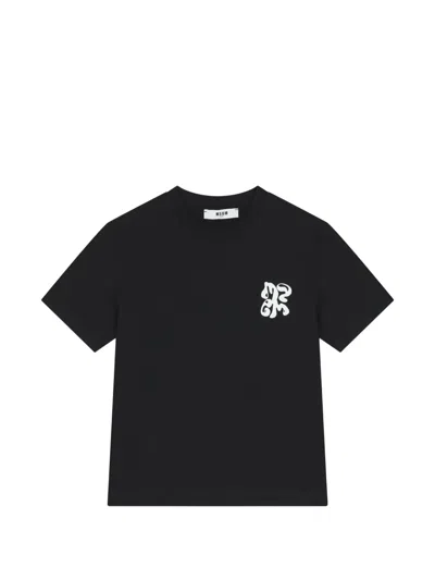 Msgm Kids' Graphic Print T-shirt In Black