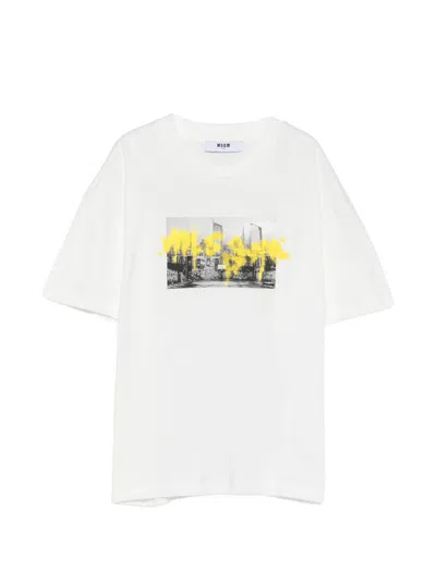 Msgm Kids' Graphic Print T-shirt In White