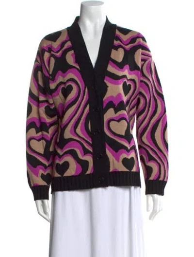 Pre-owned Msgm Graphic Print V-neck Sweater In Black