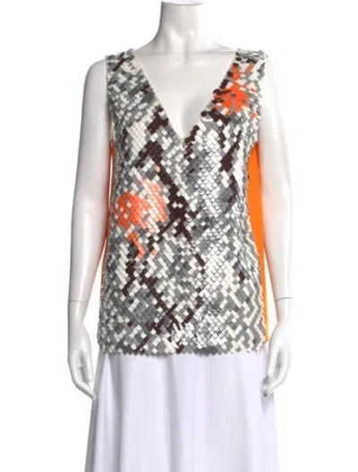 Pre-owned Msgm Graphic Print V-neck Top In White