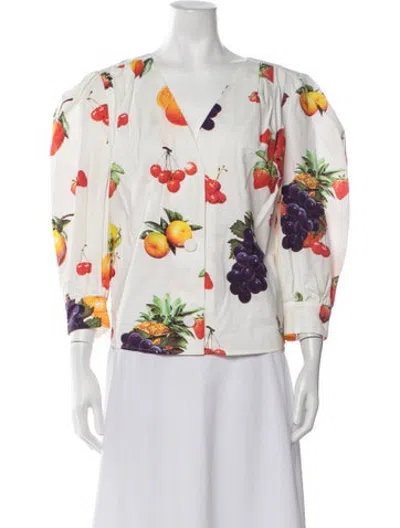 Pre-owned Msgm Graphic Print V-neck Top In White