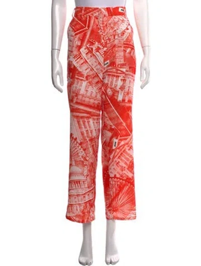 Pre-owned Msgm Graphic Print Wide Leg Pants In Orange