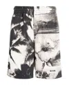 Msgm Bermuda Shorts With Abstract Print And Elastic Waistband In White