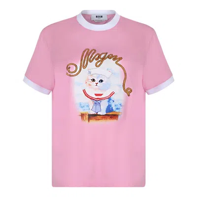 Msgm Graphic Printed Crewneck T-shirt In Pink