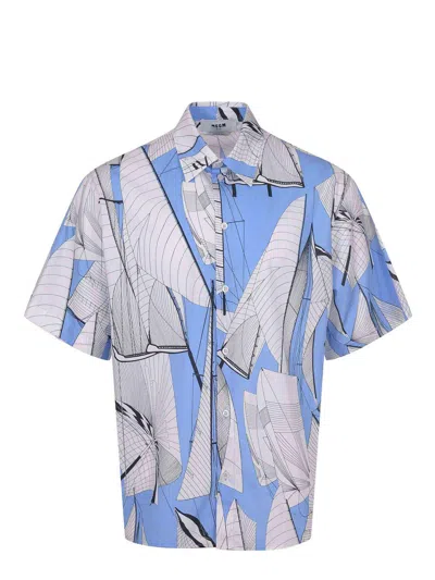 Msgm Graphic Printed Short Sleeved Shirt In Blue