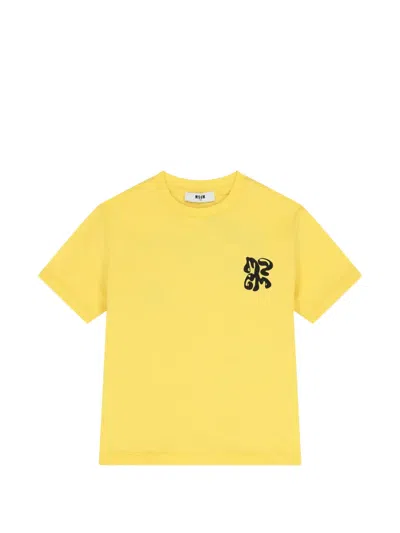 Msgm Kids' Graphic T-shirt In Yellow