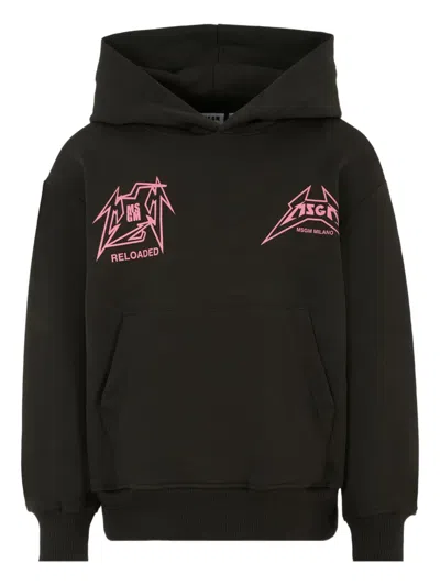 Msgm Kids' Graphic-print Hoodie In Black