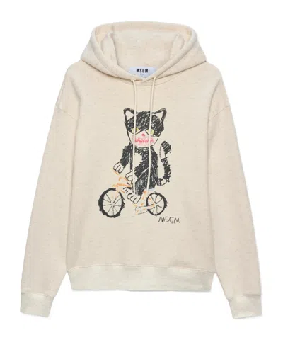 Msgm Graphic-print Hoodie In Neutral