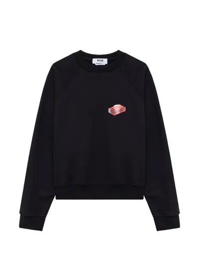 Msgm Graphic-print Raglan-sleeve Sweater In Black