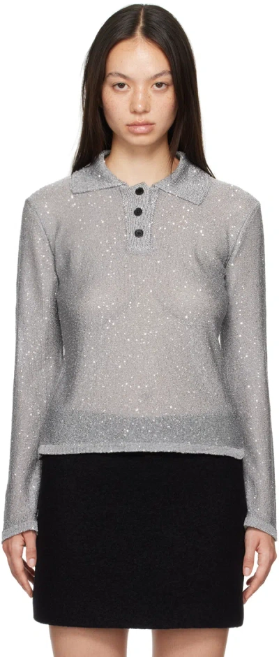 Msgm Grey Glitter Polo In 98 Grey