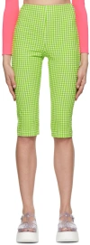 Msgm Green & White Polyester Shorts In 36 Green