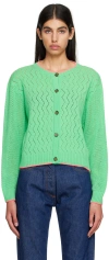 Msgm Green Button Cardigan In 34 Mint