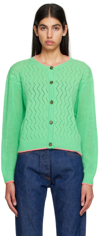 Msgm Green Button Cardigan In 34 Mint