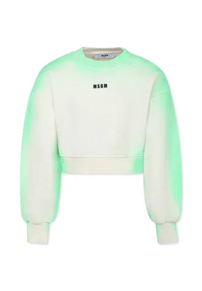 Msgm Kids' Green Crop Sweatshirt For Girl With Logo