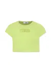 Msgm Green Crop T-shirt For Girl With Logo In Green