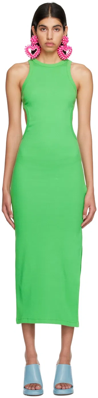 Msgm Green Cutout Midi Dress In 36 Green