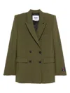 Msgm Tailored Double-breasted Green Jacket With Black Buttons In Green