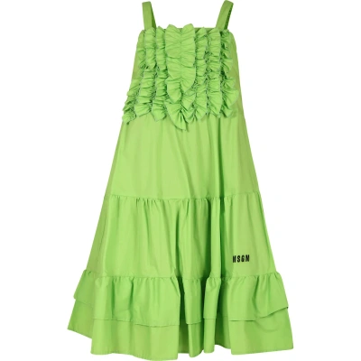 Msgm Kids' Green Dress For Girl With Logo