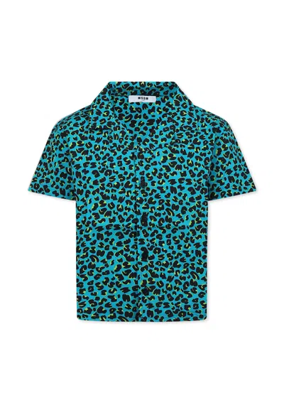 Msgm Kids' Green Shirt For Boy With Spotted Print