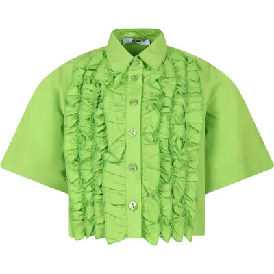 Msgm Kids' Green Shirt For Girl With Logo