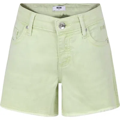 Msgm Kids' Green Short For Girl With Logo
