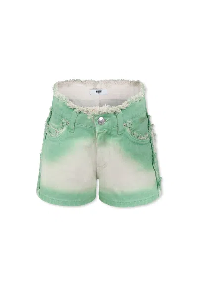 Msgm Kids' Green Shorts For Girl With Logo