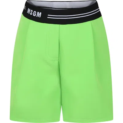 Msgm Kids' Green Shorts For Girl With Logo