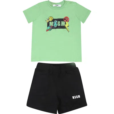 Msgm Kids' Green Suit For Baby Boy With Logo And Print