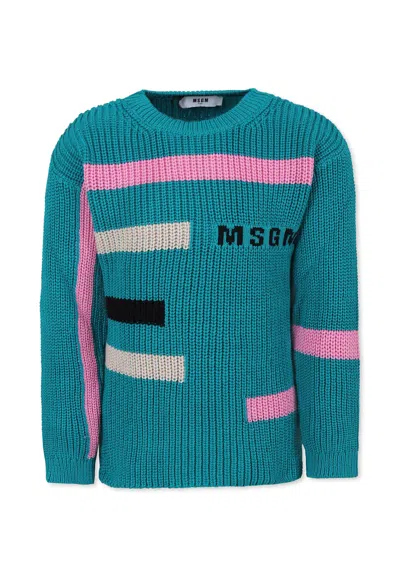 Msgm Kids' Green Sweater For Girl With Logo
