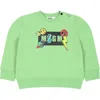 MSGM GREEN SWEATSHIRT FOR BABY BOY WITH LOGO AND PRINT