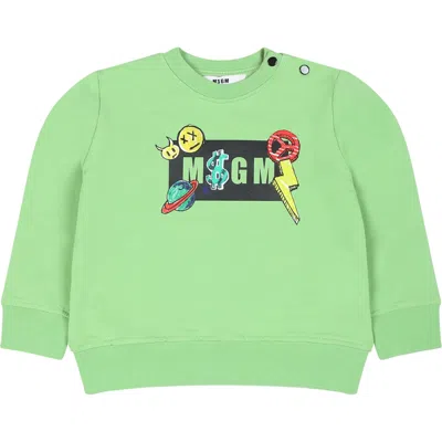Msgm Kids' Green Sweatshirt For Baby Boy With Logo And Print