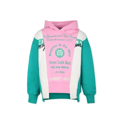 Msgm Kids' Green Sweatshirt For Girl With Logo In Multicolor