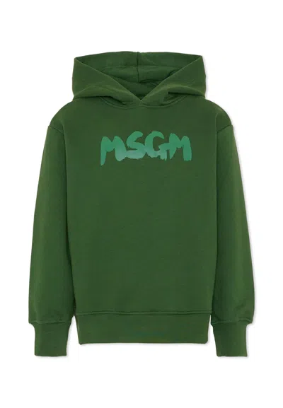 MSGM GREEN SWEATSHIRT FOR KIDS WITH LOGO