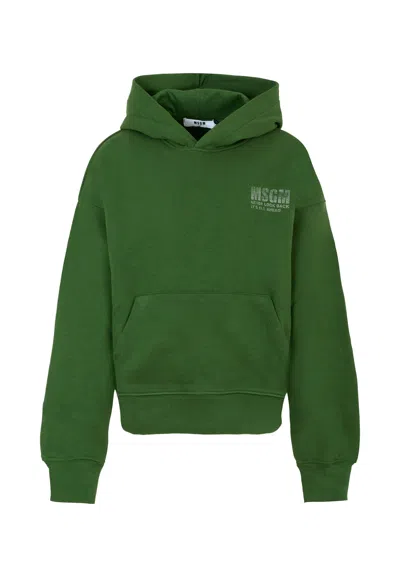 Msgm Green Sweatshirt For Kids With Loho