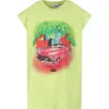 MSGM GREEN T-SHIRT FOR GIRL WITH CAR PRINT
