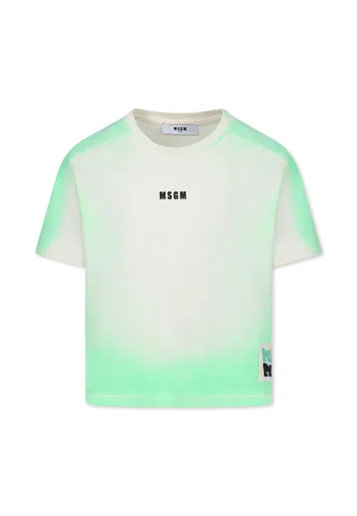 Msgm Kids' Green T-shirt For Girl With Logo