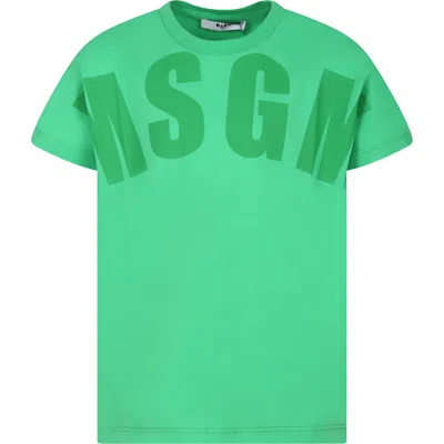 Msgm Green T-shirt For Kids With Logo