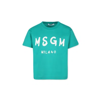 Msgm Green T-shirt For Kids With Logo